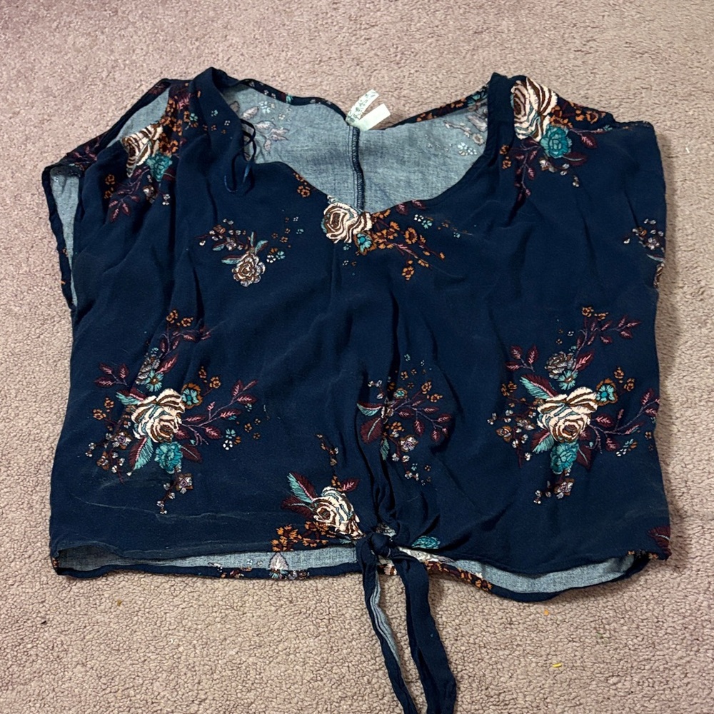 Mudd Navy Blue Floral Blouse